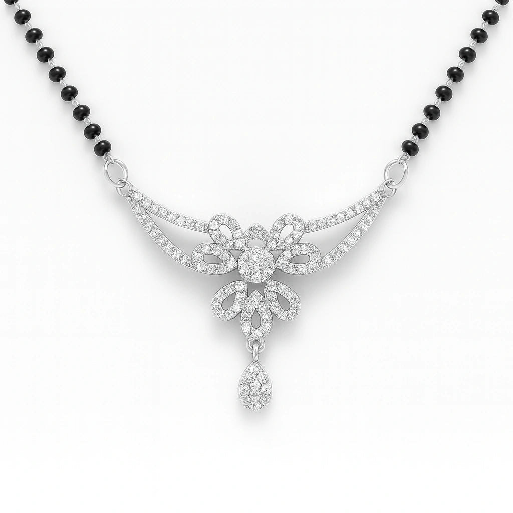 925 Silver Floral CZ Drop Mangalsutra for Women