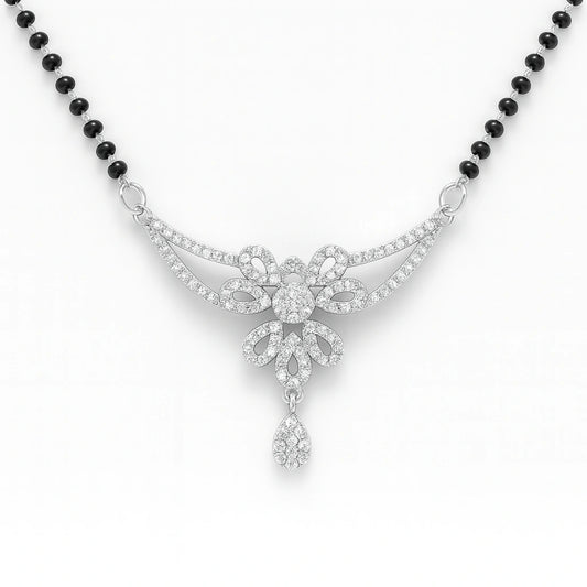 925 Silver Floral CZ Drop Mangalsutra for Women