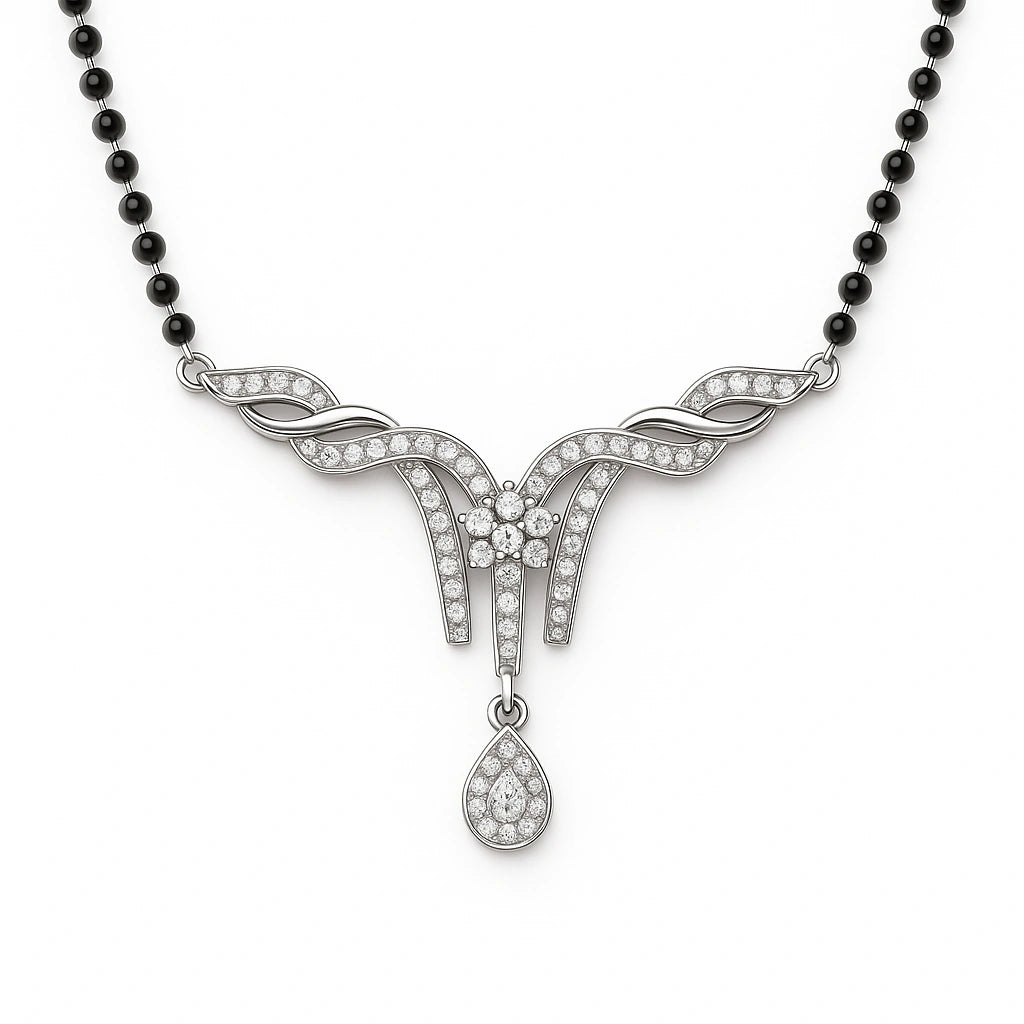 925 Silver Floral Drop Mangalsutra with CZ Stones