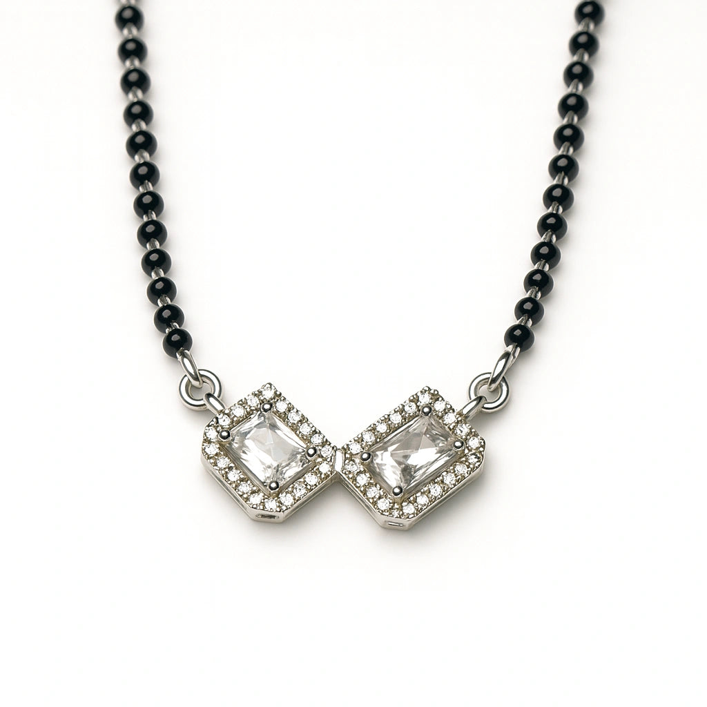 925 Silver Twin Square CZ Mangalsutra for Women