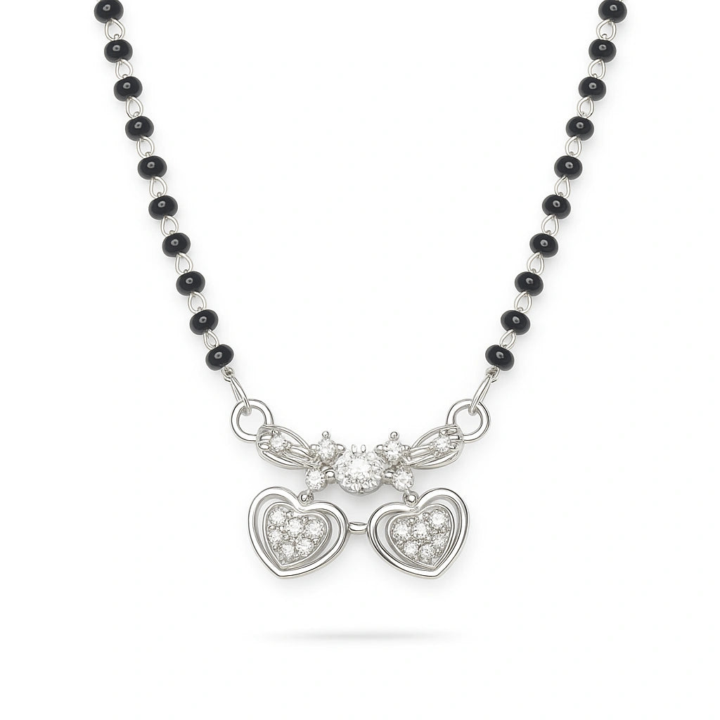 925 Silver Double Heart CZ Mangalsutra for Women