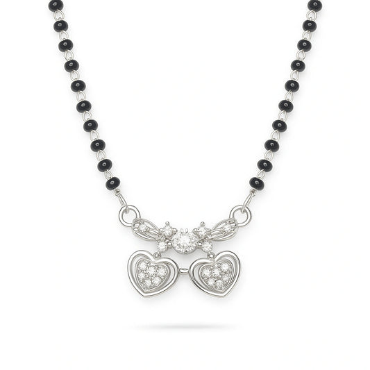 925 Silver Double Heart CZ Mangalsutra for Women