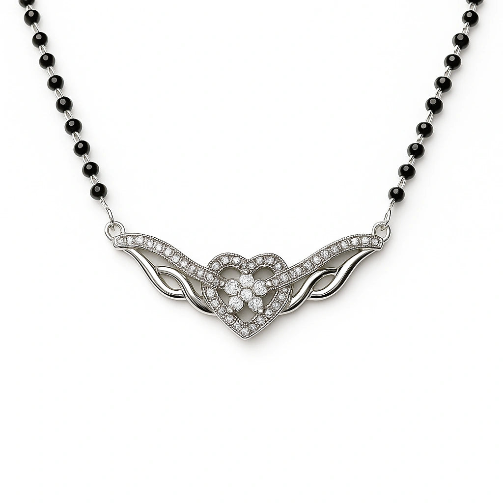 925 Silver Stylish Heart Pendant Mangalsutra with CZ Stones