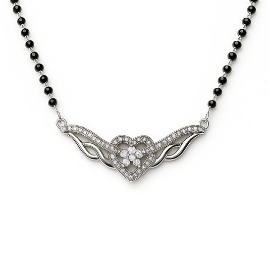925 Silver Stylish Heart Pendant Mangalsutra with CZ Stones