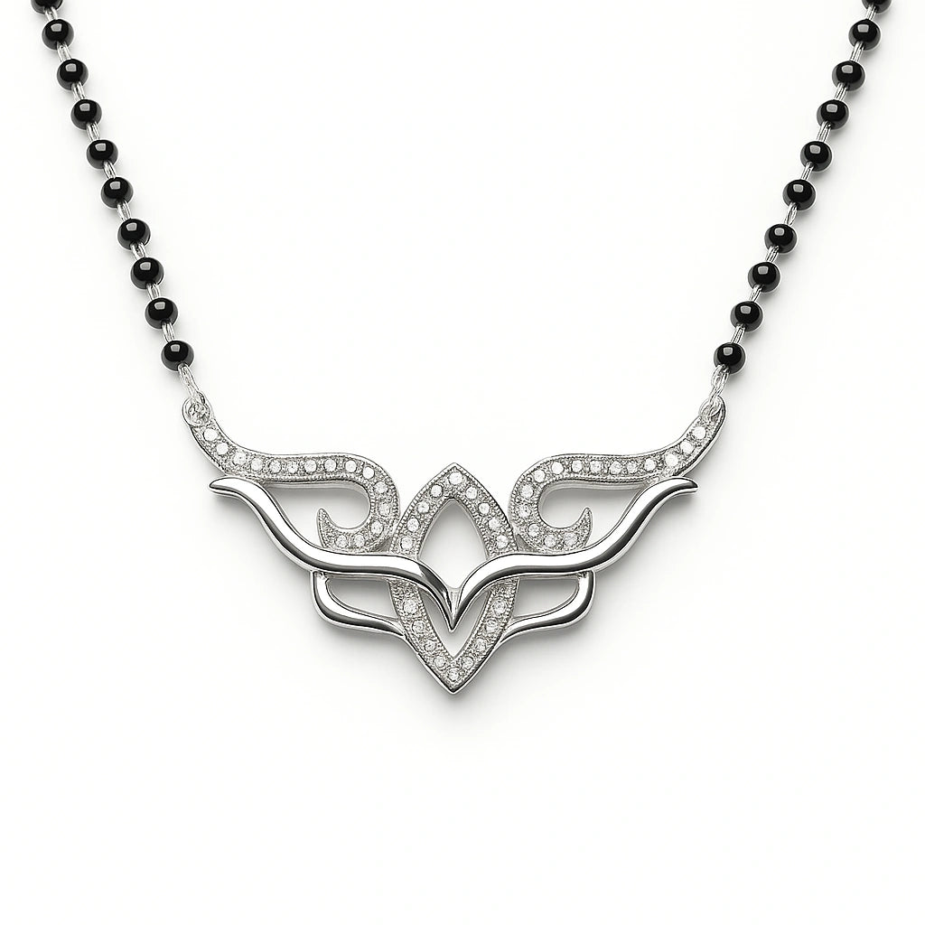 925 Silver Rhodium Plated Lotus Design Mangalsutra