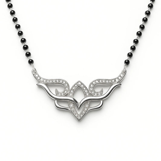 925 Silver Rhodium Plated Lotus Design Mangalsutra