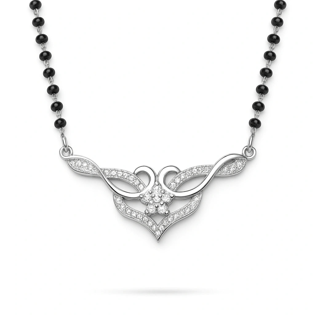 925 Silver Floral Heart CZ Mangalsutra for Women