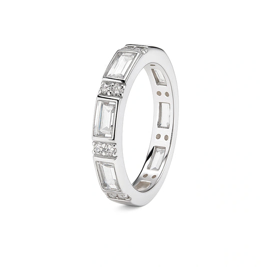 925 Silver Baguette Cut CZ Elegant Band Ring for Women