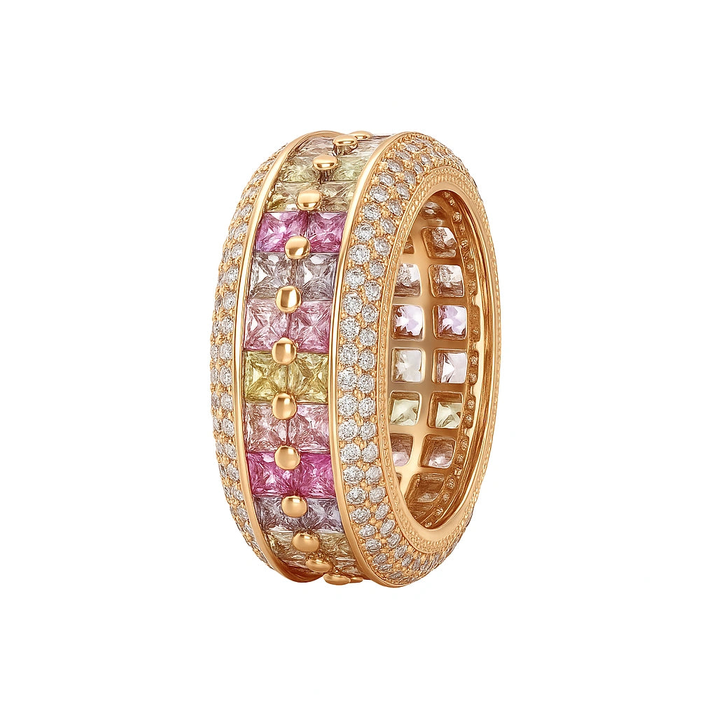Rose Gold Plated Multicolor CZ Luxury Eternity Band Ring for Women