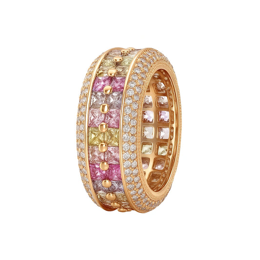 Rose Gold Plated Multicolor CZ Luxury Eternity Band Ring for Women