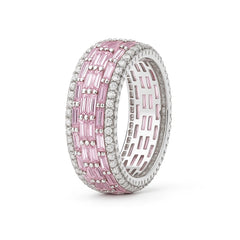 925 Silver Pink Baguette CZ Full Eternity Band Ring for Women
