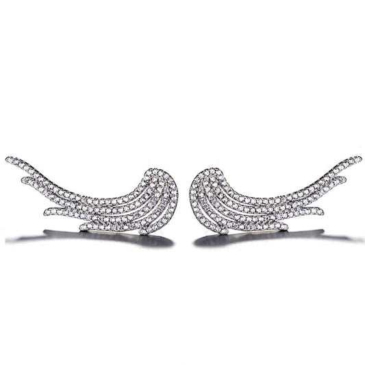Rhodium Plated Silver Angel Wing Ear Cuffs with Sparkling CZ Stones WB