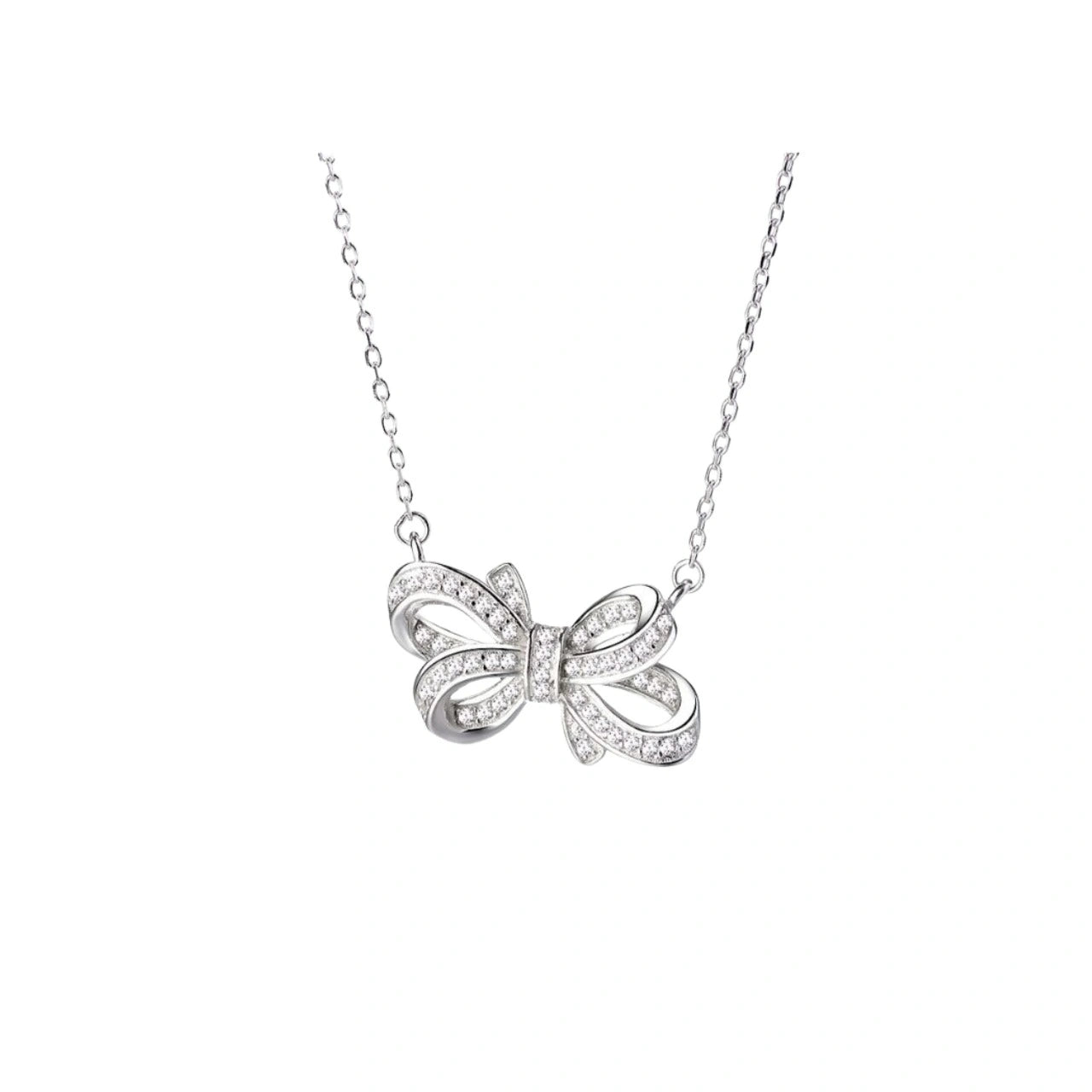 Rhodium Plated Silver Bow Pendant with Sparkling CZ Stones WB