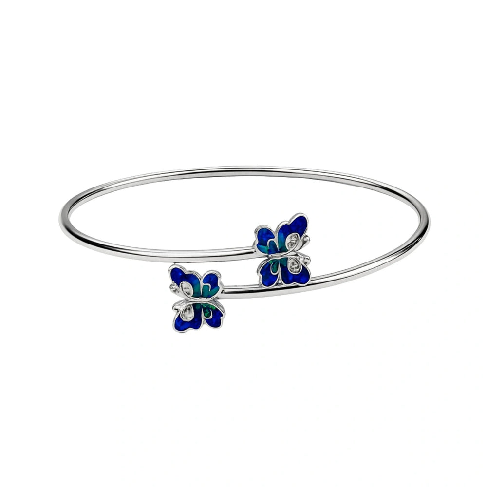 Rhodium Plated Silver Butterfly Bracelet with Blue Enamel & Sparkling CZ Stones WB