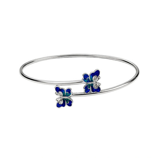 Rhodium Plated Silver Butterfly Bracelet with Blue Enamel & Sparkling CZ Stones WB