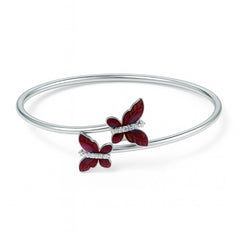 Rhodium Plated Silver Butterfly Bracelet with Red Enamel & Sparkling CZ Stones WB