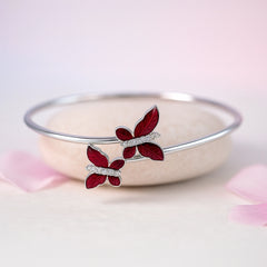 Rhodium Plated Silver Butterfly Bracelet with Red Enamel & Sparkling CZ Stones