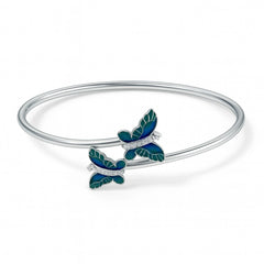 Rhodium Plated Silver Butterfly Bracelet with Teal Enamel & Sparkling CZ Stones WB