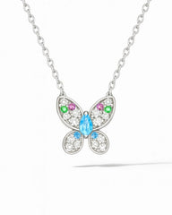Rhodium Plated Silver Butterfly Pendant with Multicolor Stones & Sparkling CZ WB