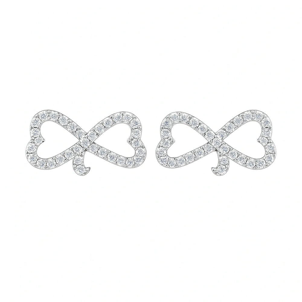 Rhodium Plated Silver Heart Bow Ear Cuffs with Sparkling CZ Stones WB
