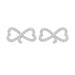 Rhodium Plated Silver Heart Bow Ear Cuffs with Sparkling CZ Stones WB