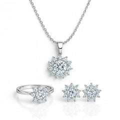Rhodium Plated Silver Jewellery Set with Pendant, Ring & Earrings in Sparkling CZ WB