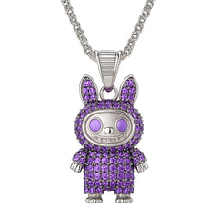 Rhodium Plated Silver Labubu Pendant with Purple Stones & Sparkling CZ WB
