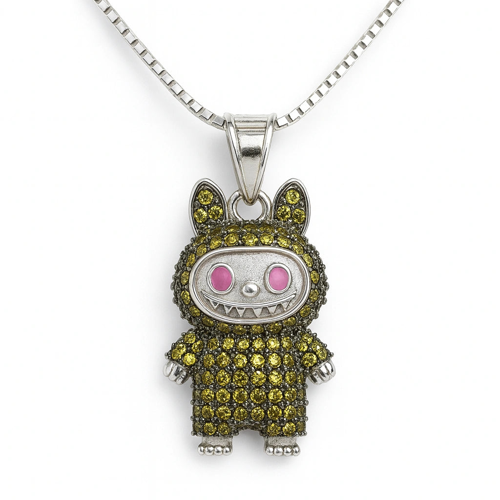 Rhodium Plated Silver Labubu Pendant with Yellow Stones & Sparkling CZ WB