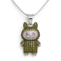 Rhodium Plated Silver Labubu Pendant with Yellow Stones & Sparkling CZ WB