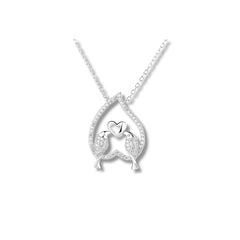 Rhodium Plated Silver Love Birds Pendant with Heart Design & Sparkling CZ Stones WB