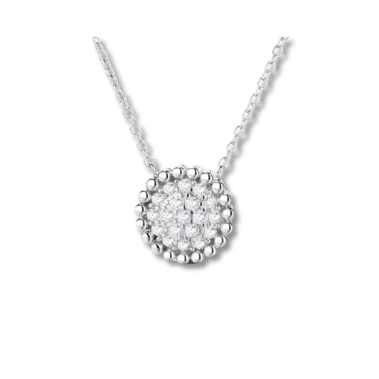 Rhodium Plated Silver Round Pendant with Cluster Sparkling CZ Stones WB