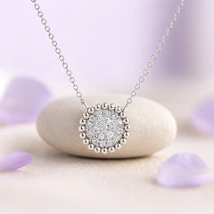 Rhodium Plated Silver Round Pendant with Cluster Sparkling CZ Stones