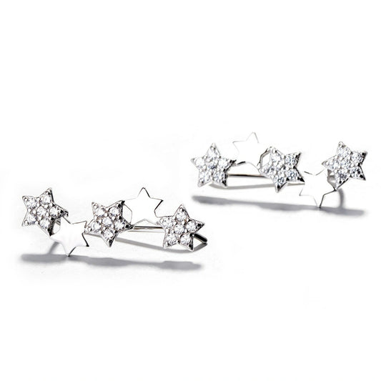 Rhodium Plated Silver Star Ear Cuffs with Sparkling CZ Stones WB