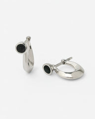 925 Sterling Silver Men’s Bali Earrings with Black Stone – Stylish Daily Wear Hoop