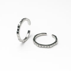 925 Sterling Silver Geometric Toe Ring | Adjustable Block-Textured Rhodium-Plated Band