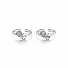 925 Sterling Silver Heart Toe Ring | Adjustable Rhodium-Plated Mother-of-Pearl Stone with CZ Accents