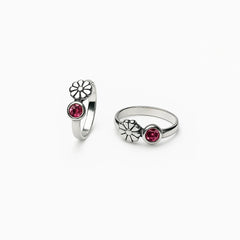 925 Sterling Silver Pink Stone Floral Toe Ring | Adjustable Flower Design for Women