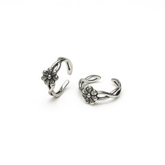 925 Sterling Silver Twisted Floral Toe Ring | Adjustable Rhodium-Plated Toe Jewelry for Women